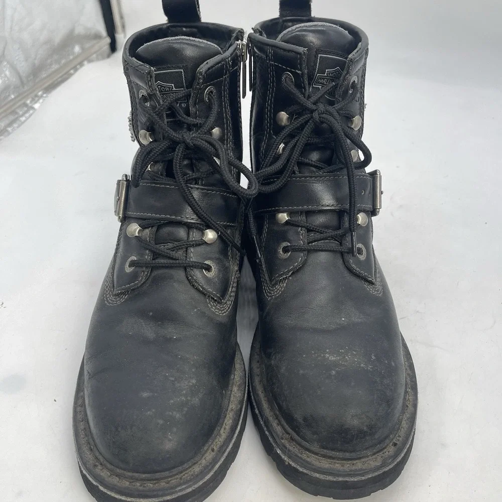 Harley Davidson Motorcycle Boots Mens 10 Brake Buckle Black Leather D91684
